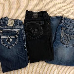 Rock Revival jeans like new condition. 3 pairs one size 33 other 2 are size 34
